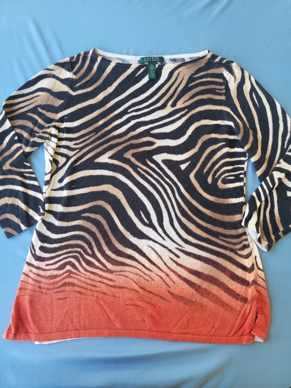 Lauren Ralph Lauren Zebra-Print Crewneck Sweater in Black, Cream & Orange